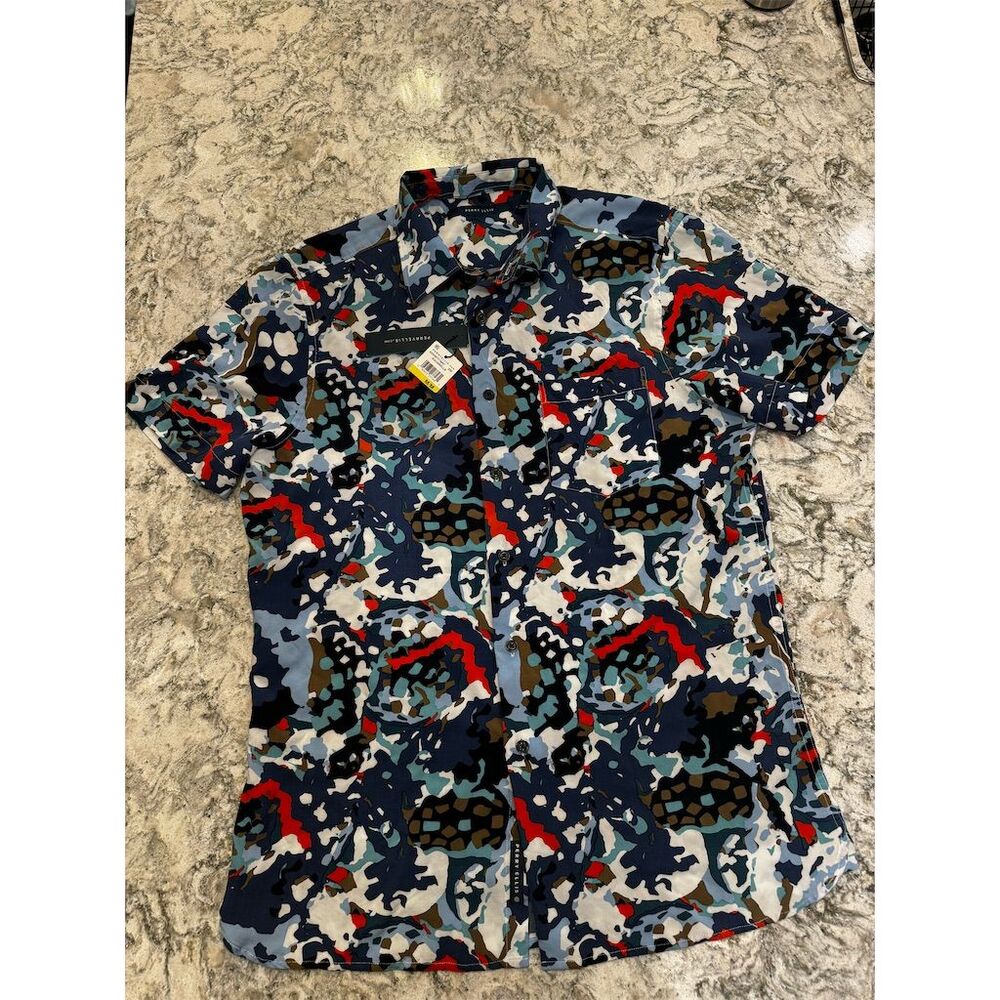 Perry Ellis Men's Short Sleeve Button-Up Shirt Geometric Print Size M